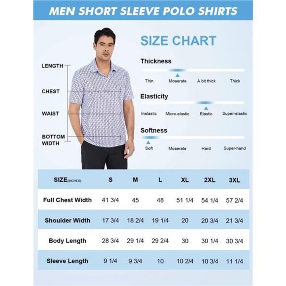 Golf Shirts for Men Dry Fit Print Moisture Wicking Performance - Picture 6 of 7